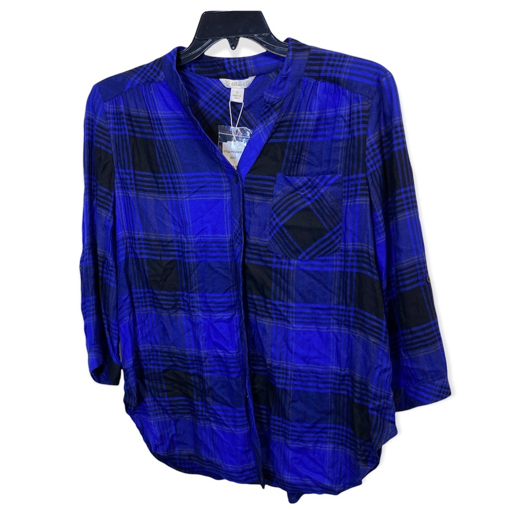 NWT KHAKIS & COMPANY Blue Plaid Button Down Shirt S